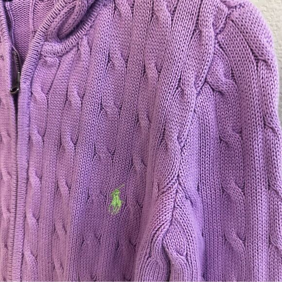 Ralph Lauren | XS | purple zip front hooded cable knit cardigan hoodie jacket - Picture 2 of 10